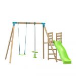 Station aub&eacute;pine Tp Toys bois carre balancoire / vis-a-vis / toboggan / kit d'ancrage h.243 cm - marron - bleu - vert