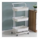 Desserte à roulettes pliante blanche Chariot de cuisine roulant et pliable 3 niveaux H 90 cm x L 40 cm x P 30 cm