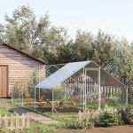 Pawhut Enclos poulailler chenil 18 m&sup2; - parc grillag&eacute; dim. 6L x 3l x 2H m - espace couvert - acier galvanis&eacute; - Gris