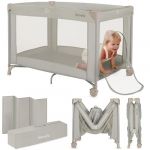 Lionelo Lit de Voyage pour Bébé Amelie de la Naissance à 15 kg, Petit, Pliable, Matelas Pliable Moelleux, 100,5x70,5 cm, 2 Roues, Entrée Latérale, Sac de Transport (Beige)