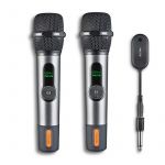 NGS Microphone dynamique sans fil 2,4 GHz avec écran, batterie et double récepteur