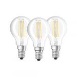 Osram Lot de 3 Ampoules LED E14 sphérique claire 4 W équivalent a 40 W blanc froid - Culot : E14 - Puissance : 4 W - Equivalence : 40 W - Flux lumineux : 470 Lm.