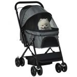 Pawhut Poussette buggy pliable chien chat panier et sac de rangement attaches sécurité housse réglable poignée réglable acier Oxford noir - Noir