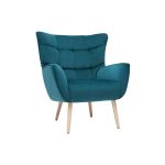 Miliboo Fauteuil scandinave en velours bleu pétrole AVERY