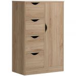 Homcom Meuble de rangement moderne 1 porte 4 tiroirs - panneaux particules aspect ch&ecirc;ne clair 54x29x83cm Beige