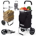 Arebos Chariot de courses 3 en 1 avec compartiment isotherme intégré Sac de courses pliable Poignée réglable