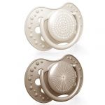 Lovi Sucette 6-18 mois, Sucettes pour bébés avec tétine en silicone, Embout dynamique, Sans BPA, Collection Harmony, 2 pièces, Beige