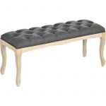 Homcom Banc banquette capitonnée style classique chic dim. 110L x 38l x 49H cm piètement bois hévéa sculpté lin gris - Gris