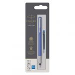 Parker Vector stylo plume, bleu avec attributs chrom&eacute;s, pointe moyenne, encre bleue, emballage blister