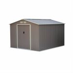 Alice's Garden Abri de jardin en métal FLANDRE 8,95m² gris taupe, deux grandes portes coulissantes, kit de fixation sol inclus, cabane à outils,