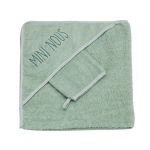 Trois Kilos Sept Cape de bain + gant Mini nous Sauge (70 x 70 cm)