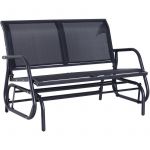 Outsunny Banc à Bascule de Jardin 2 Places Design Contemporain Grand Confort accoudoirs Assise et Dossier Ergonomique Acier textilène Noir