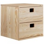 Astigarraga Cube de rangement 2 tiroirs pin masif - 36.2 x 36.2 x 33 cm - bois brut
