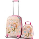 COSTWAY Valise Enfant &agrave; Roulettes 16&rsquo;&rsquo; + Sac &agrave; dos 12&rsquo;&rsquo; Ensemble de Bagage pour Enfant s avec Motif Sir&egrave;ne pour Filles Rose