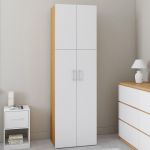 Idmarket Armoire 2 portes JULIANA blanc et bois penderie 50 cm avec &eacute;tag&egrave;re