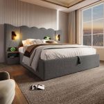 Lit coffre 160x200 cm - Hydraulique - Lampe de lecture - Recharge USB Type-C