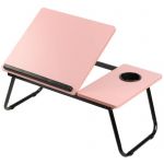 Ceruzo Table de lit réglable - Table pour ordinateur portable - Table pour petit déjeuner - Pliable - Rose - Porte-gobelet