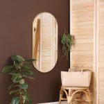 [en.casa] Miroir Mural Design Simple Industriel Cadre Ovale pour Chambre Salle de Bain Entrée Salon Aluminium 40 x 80 cm Doré