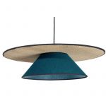 Miliboo Suspension en lin bleu paon et rabane naturelle D55 cm AZAMI -