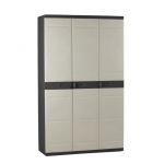 Plastiken TITANIUM Armoire haute 3 portes avec &eacute;tag&egrave;res et penderie- l105 xp44xh176 cm-Beige et Noir-Int&eacute;rieur et Ext&eacute;rieur - 3 portes - Dimensions : 105 cm x 176 44 cm - Coloris noir et beige