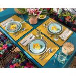 Lot de 4 sets de table jaune en lin 35x48