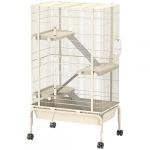 Pawhut Grande cage enclos lapin - 4 niveaux 2 portes 3 rampes plateau profond et roulettes - 69 x 44 x 120 cm - beige