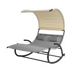Sobuy OGS50-HG Bain de Soleil Transat à Bascule 2 Places avec Auvent et 2 roulettes Assise Dossier