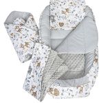 Medi Partners 5 &eacute;l&eacute;ments Cocon de B&eacute;b&eacute; 100x60x15cm 100% Coton Baby Nest Reducteur de lit B&eacute;b&eacute;s Oreiller Couverture Insert Amovible (Cerf avec Minky Gris)