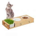 Relaxdays Gamelles pour Chats & récipient pour Herbe, 2 Bols céramique de 250 ML, pour Lave-Vaisselle, Nature - Blanc