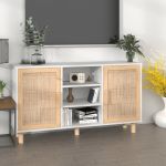 VidaXL Buffet Blanc 105x30x60 cm Bois de pin massif et rotin naturel