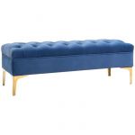 Homcom Banc banquette capitonnée style classique chic dim. 118L x 45l x 42H cm piètement métal doré velours bleu roi 118x45x42cm Bleu