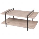 Urban living Fornord Table Basse 2 Plateaux Bois Structure M&eacute;tal Noir