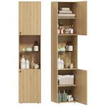 Homcom Armoire salle de bain haute - 6 niveaux 2 portes et étagères réglables - panneau de particules et MDF - 40x31x182cm - chêne