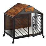 Relaxdays Cage pour Chien pour la Maison, Industrielle, HBT 73 x 70 x 53 cm, Meuble pour Chien avec roulettes, chenil, MDF, Acier, Marron/Noir