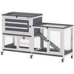 Pawhut Clapier lapin sur roulettes - 3 portes, 2 toits ouvrants - 3 plateaux déjection - bois métal blanc gris