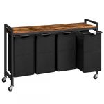 Panier &agrave; Linge, Corbeille &agrave; Linge Sale, Rangement 4 Compartiments, 4 Sacs en Tissu Oxford Amovibles, &Eacute;tag&egrave;re Hoobro EBF04XY01 - Marron Rustique et