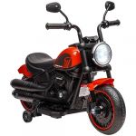Homcom Moto électrique enfant 6 V 3 Km-h effet lumineux roulettes amovibles repose-pied pédale métal PP rouge noir