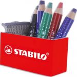 Stabilo Crayon marqueur MARKdry - Pot aimanté x 5 crayons feutre pour ardoises et tableaux blancs + 1 chiffonnette MARKdry