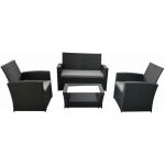 Happy Garden Salon de jardin COMINO en r&eacute;sine tress&eacute;e noir 4 places - coussins gris - Noir