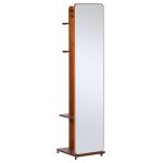 Homcom Miroir sur pied avec roulettes - portant, 4 pat&egrave;res &eacute;tag&egrave;re MDF imitation noyer