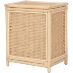 Panier &agrave; linge en rotin finition cannage avec couvercle - L. 45 x P. 33 x H. 56 cm - Naturel - CALYMA