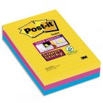 Post-It 4690-SS3RIO - Lot de 3 blocs 90 notes adhésives XXL Rio, 101x152mm, col. assortis ligné (BP908)