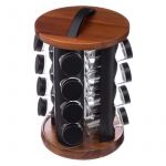 Support à épices + 16 pots à épices 20 x 31,5 cm Bois Noir