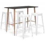 VidaXL Mesa alta y taburetes de bar 5 piezas negro y blanco mesa aspecto madera