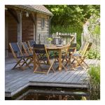 Bois Dessus Bois Dessous Salon de jardin en bois d'acacia FSC noir rallonge 8/10 places HANOÏ