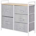 Homcom Commode Meuble de Rangement 5 Tiroirs Amovibles pour Chambre Salon Cuisine 83 x 29 x 77 cm Gris 83x29x77cm