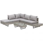 Outsunny Ensemble salon de jardin d'angle 5 places design contemporain coussins déhoussables table basse acier époxy résine tressée grise