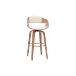 Miliboo Tabouret de bar design pivotant blanc et bois clair H67 cm GAO