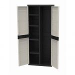 Plastiken TITANIUM Armoire 2 portes avec &eacute;tag&egrave;res et penderie l70 x p44 x h176 cm Beige et Noire Gamme TITANIUM Int&eacute;rieur/Ext&eacute;rieur