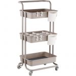 Relaxdays Chariot, 3 &eacute;tages, chariot de service pour cuisine, salle de bain & bureau, H x L x P : 86 x 43 x 36 cm, beige